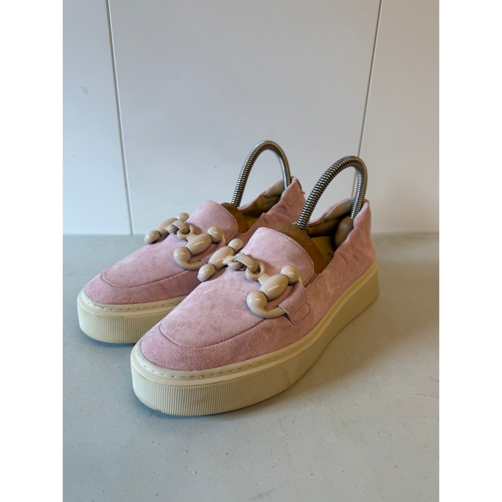 Softwaves Pink Suede Platform Loafers Chain Link Slip On Shoes 38